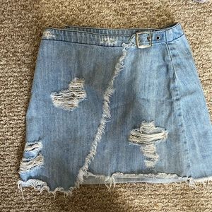 Distressed jean skirt